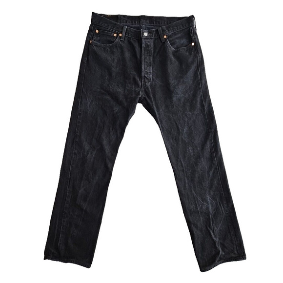 Levi's 501 Jeans Men's W36 L32 Black Button-Fly Straight Leg Classic Denimcore - Picture 1 of 13